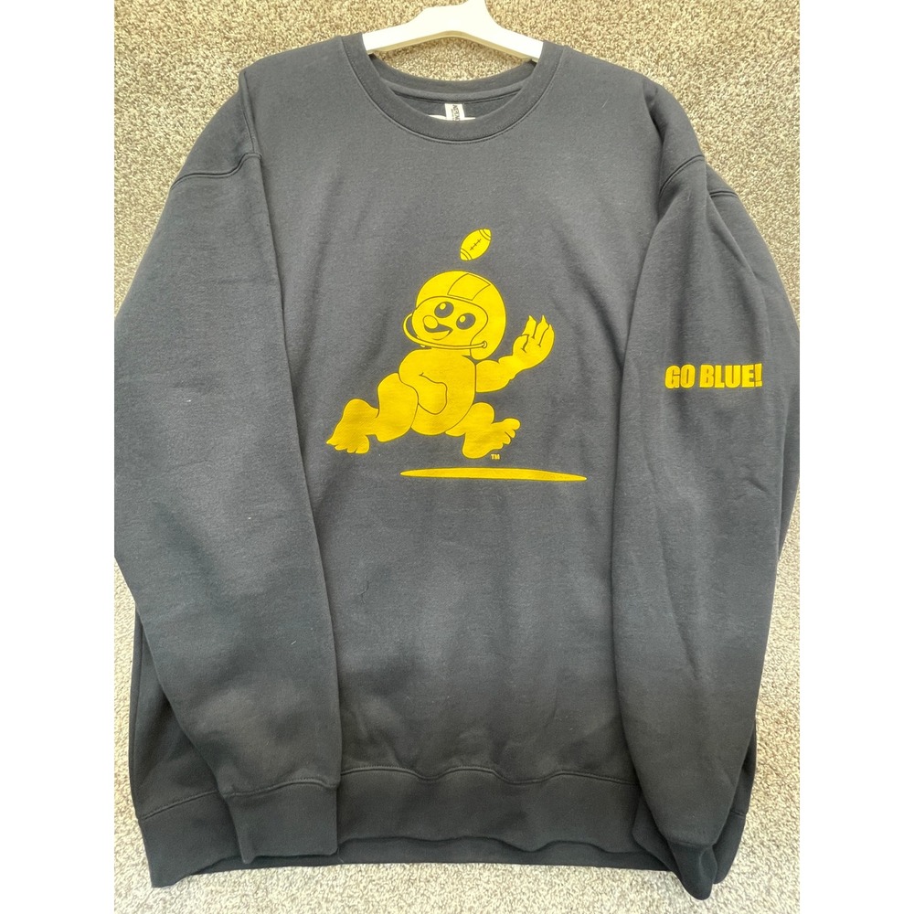 NEW Go Blue Michigan Football Bear Crew Sweatshirt Men 2XL Navy